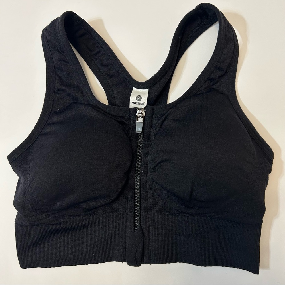 90 Degree Seamless Katie Zip Bra Women's Black Sports Bra Size S